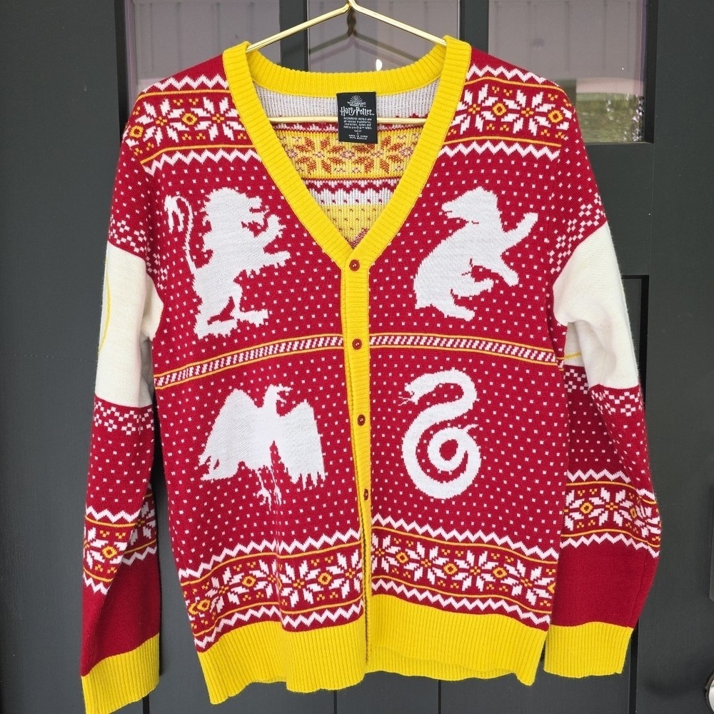 Wizarding World Harry Potter HOGWARTS BUTTON UP CARDIGAN SWEATER SMALL EXCELLENT